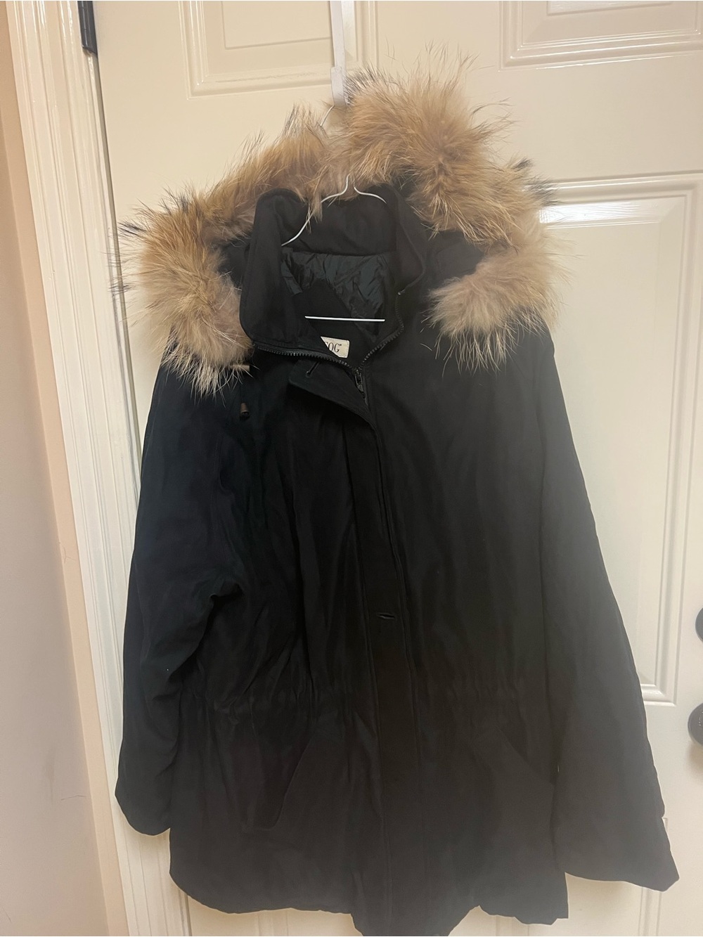 London Fog Black Puffer Parka with Faux Fur Trim Hood